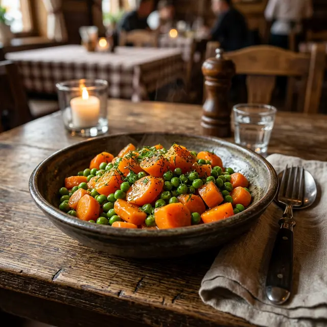 Marchewka z groszkiem w Restauracji Krakoski na Kazimierzu w Krakowie.