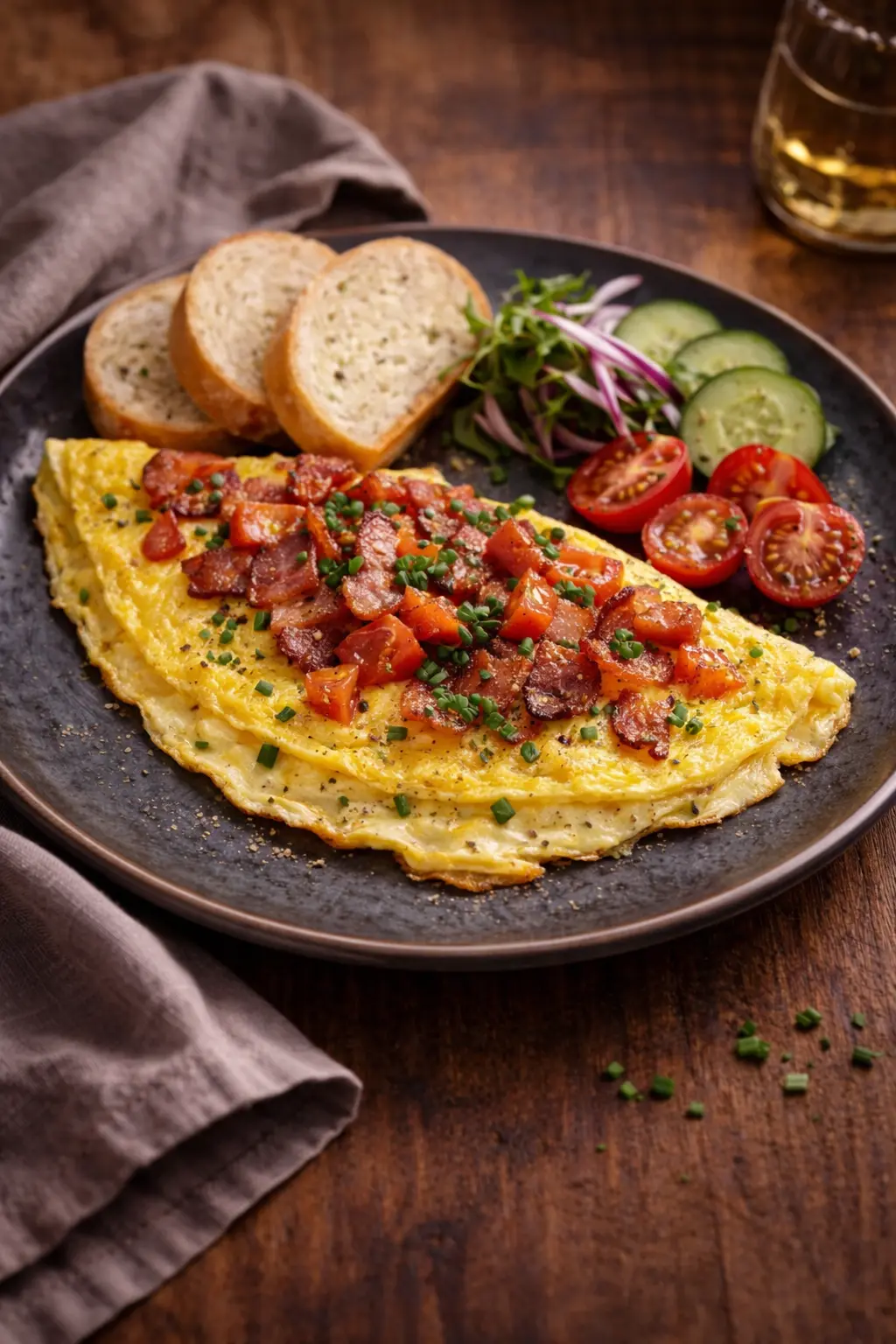 Omlet na słono z 2 dodatkami w Restauracji Krakoski na Kazimierzu w Krakowie.