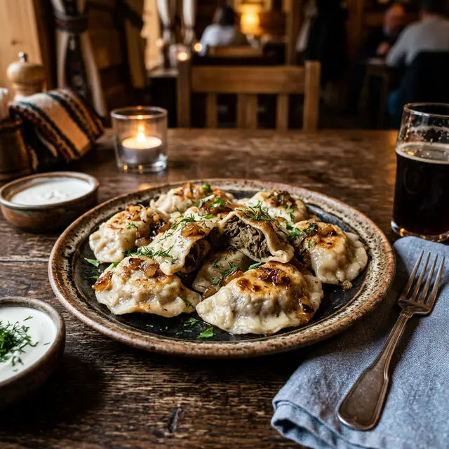 Pierogi z kapustą i grzybami w Restauracji Krakoski na Kazimierzu w Krakowie.