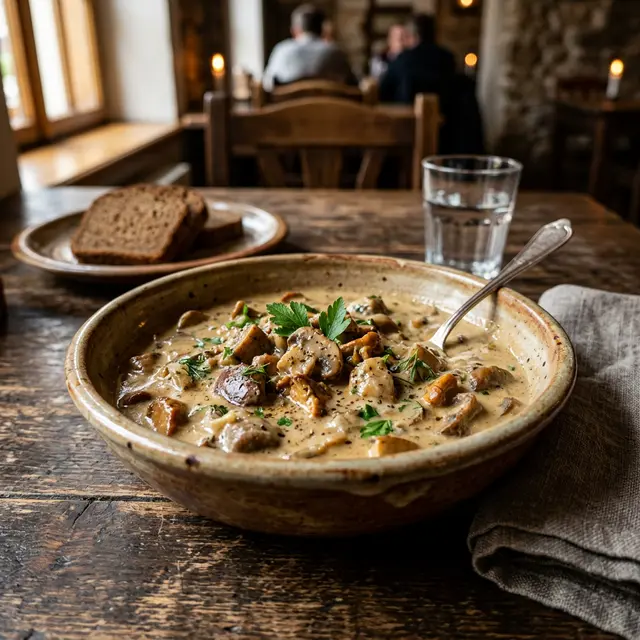 Sos grzybowy w Restauracji Krakoski na Kazimierzu w Krakowie.